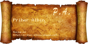 Priher Albin névjegykártya
